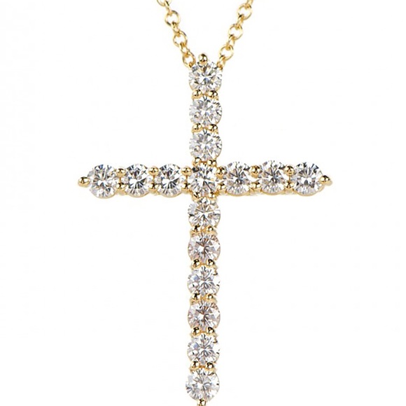 Real Diamond Cross Pendant 1.00 Ct 10k Yellow Gold Necklace Chain - Picture 4 of 5